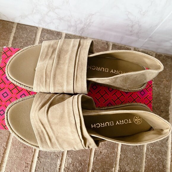 TORY BURCH Gathered Slingback ESPADRILLE Thong SANDAL NEUTRAL SUEDE US 8.5 - Picture 2 of 9